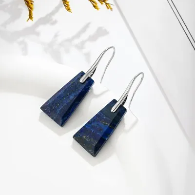 Natural Lapis Lazuli Stone Dangle Earrings Blue Gemstone Drop Hook Earrings • $13.50