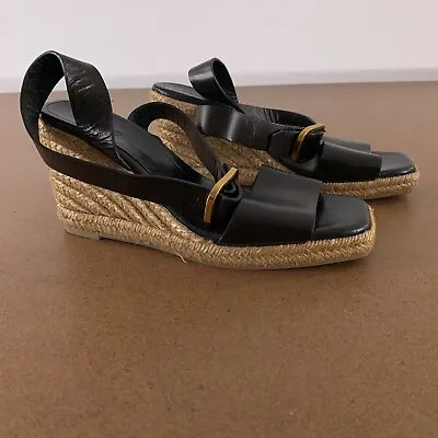 Zara Women's US Shoe Size 7 Black Buckled Ankle Strap Jute Wedge Sandals NWT • $37.77