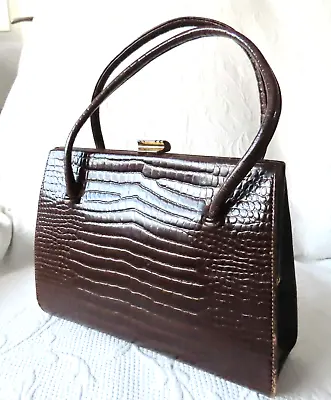Waldybag – Vintage Brown Croc Leather Handbag • £12