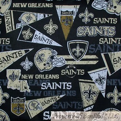 BonEful FABRIC FQ Cotton Quilt Black Gold New Orleans SAINTS NFL Fleur De Lis US • $7.18