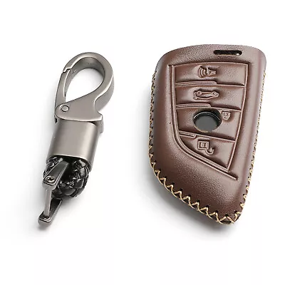 Brown Leather Cover For BMW 5 7 Series X1 X5 X6 X7 4 Buttons Remote Key Fob Case • $7.99