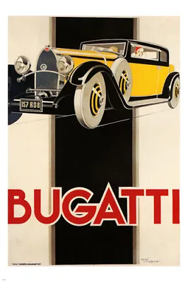 VINTAGE 1920's Bugatti Poster 20x30 CLASSIC SPORTS CAR Art Deco Piece RARE! • $9.99