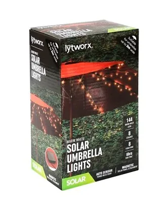 $33.99 • Buy Lytworx 144 LED Solar Umbrella Lights/Warm White/8 Functions Decoration Light