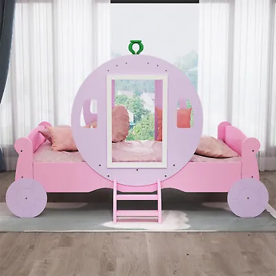 Kids Wooden Princess Carriage Pink Toddler Bed 3ft Single Mid Sleeper For Girls • £189.99