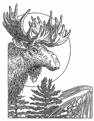 Winter MOOSE Scene Wood Mounted Rubber Stamp IMPRESSION OBSESSION G2546 New • $19.90