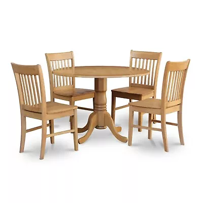 5pc Round Dinette Kitchen Pedestal Dining Table W/ 4 Wood Seat Chairs Light Oak • $539