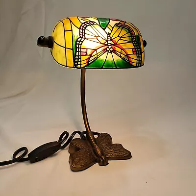 Vintage Bankers Desk Lamp Faux Stained Glass Multicolor Dragonfly Piano Light • $64.95