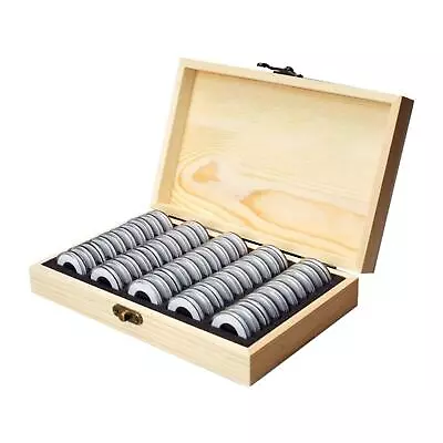 Wooden Coin Storage Box For 50pcs Coins With 50pcs Medal Cabinet Holder Box • £14.41