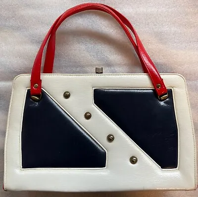 VINTAGE 1960'S MOD HANDBAG HARD FRAME COLOR BLOCK Beautiful Purse Bag! • $50