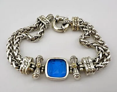 Flli Menegatti Sterling Silver & 18k Gold Blue Intaglio Cameo Glass Bracelet • $207