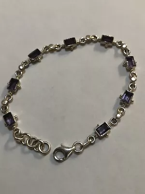 Vintage Sterling Silver Amethyst Bracelet  Link 75 In End To End • $30