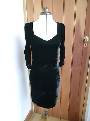 Tg Black Bodycon Mini Velvet Cocktail Dress With Cream Lace Insert At Back 8 10  • $12.42