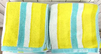 Marimekko Crate & Barrel Pair Raita Hand Towels Multi Stripe Blue Yellow • $24.65