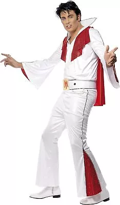 Smiffys Mens Elvis Costume Shirt Trousers Cape  Belt Size L Colour White An • £54.73