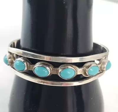 Estate Native American Sterling Silver 6 Turquoise CUFF BRACELET 26 Grams • £68.11