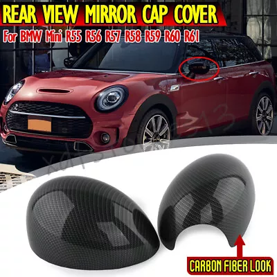 Carbon Fiber Look Mirror Cover Caps For Mini Cooper R55 R56 R57 R58 R59 R60 R61 • $36.98