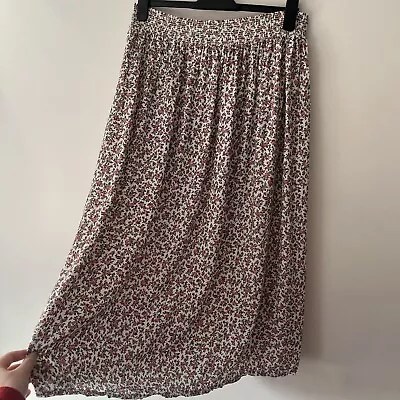 Mary Quant Vintage White & Pink Stretchy Floral Midi Maxi Skirt Fits UK 14 16 18 • £22.99