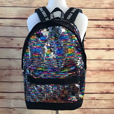 Victoria Secret PINK Rainbow Sequin Bling Campus Backpack Travel Carry-on School • $84