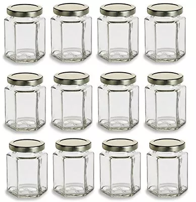 Nakpunar 12 Pcs 6 Oz Hexagon Glass Jars With Gold Lids Jam Honey Candle Canning • $26.99