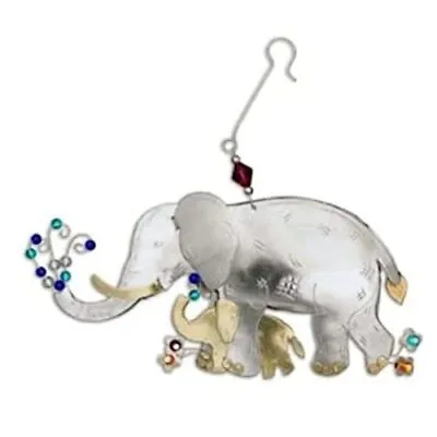 Mom And Baby Elephant Metal Christmas Tree Ornament 6 Inch Fair Trade Multicolor • $29.98