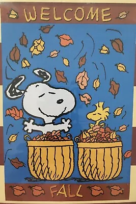 Peanuts~Snoopy & Woodstock~ WELCOME FALL” Lg.Flag 25”X 38” New~2012~FREE SHIP. • $54.95