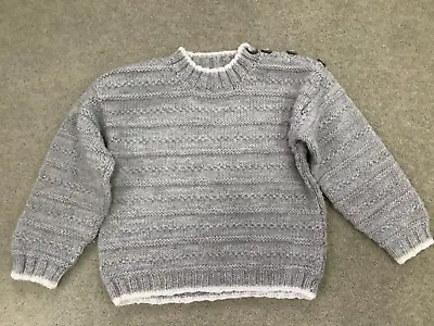 Hand Knitted Grey  Boys Jumper Approx 2-3 Years • £8