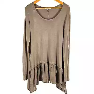 Tempo Paris Womens Medium Tunic Top Boho Prarie Cottage Core Brown Made In Italy • $32.99