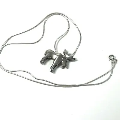 Vintage Solid Sterling Silver Moose Slide Pendant Necklace • $39.95