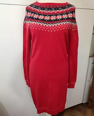 FAT FACE Fairisle Jumper Dress UK 14 Cotton/Wool/Nylon Blend Knit Red Blue (b21) • £19