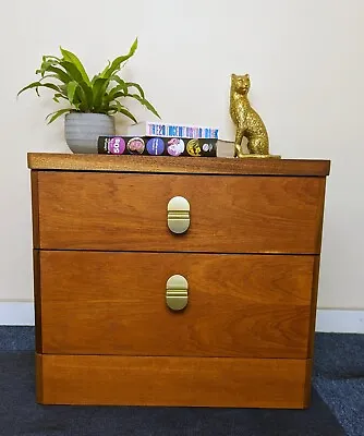 £130 • Buy Mid-century Teak | Stag Cantanta | Bedside Table With Brass Handles |