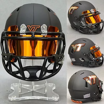 Virginia Tech Hokies Matte Black Chrome Decal Riddell Speed Football Mini Helmet • $99.99