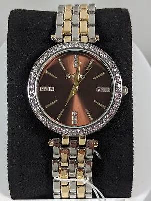 Mossimo Brown Dial Crystal Accent Two Tone Date Indicator Bracelet Watch 8 Inch • $31.49