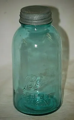 Blue Ball Perfect Mason Glass Canning Jar W Zinc Lid 2 Quart No. 4 Old Vintage • $49.99