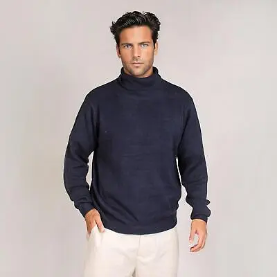 Mens Navy Polo Neck Sweater Roll Neck Jumper Winter Weight • £12.99