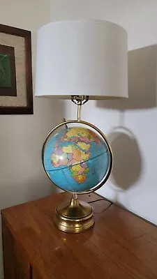 RARE Vtg Mid Century Modern World Globe & Brass Table Lamp * 30  • $129