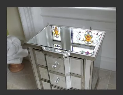 £149 • Buy Mirrored Antique Venetian Large Bedside Chest Of Drawers Champagne Silver Finish