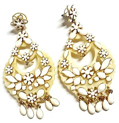 J.Crew Floral Chandelier Earrings White Multi-Color Light Gold Ox Plating Brass • $80