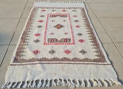 Authentic Hand Knotted Vintage Morocco Kilim Kilim Wool Area Rug 2.8 X 1.7 Ft • $29.99