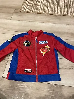 Disney CARS Lightning McQueen Red Blue Racing Jacket Boys Size 4 Pixar 🔥RARE • $30