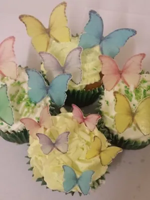 48 Precut Edible Pastel Mix Butterflies For Cakes And Cupcake Toppers • £4.10