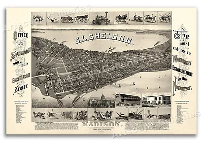 1885 Madison Wisconsin Vintage Old Panoramic City Map - 24x36 • $25.95