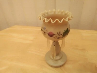 £40 • Buy Antique Victorian Mantle Beige Milk Glass Hand Painted Lustre Table Vase