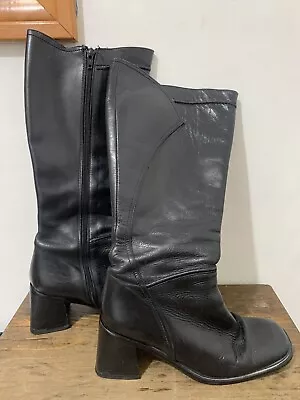 Angela Falconi Boots Size 37 Black Leather ECU Boho Retro Classic • $37.61