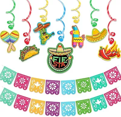 Colourful Fiesta Party Decorations Bunting Banner Swirls Flags Mexican Cinqo • £6.97