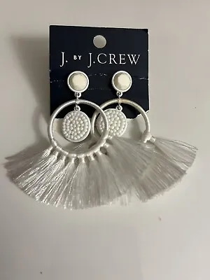 J By J Crew White Tassel Pierced Earrings Statement NIP • $6