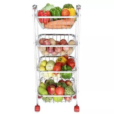 STEEL Stainless Steel Fruit & Vegetable 4 Stand Kitchen Trolley • $199.66