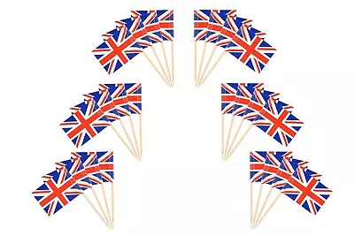 50pk Union Jack Picks Cupcake Toppers UK Flag Cocktail Royal Party Food Decor • £3.10