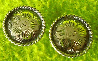 STERLNG Silver Overlay PAIR (2) Vintage 7/8  Rope Edge Bridle Bit End CONCHOS~NR • $10.50