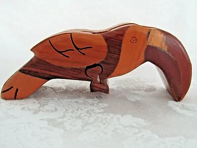 Hand Carved Wood Toucan Puzzle Secret Compartment 6” Long Trinket Box • $15