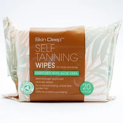Cherish Skin Deep Self Tanning Bronzing Fake Tan Wipes Face & Body - 20 Wipes Uk • £4.59
